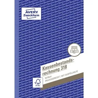 Avery Zweckform Kassenbericht/Bestandsrechnung Formularbuch 318 A5/50 Bl