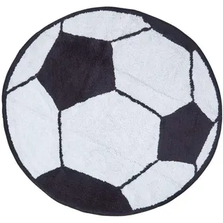 Homescapes Kinderteppich Fußball, Bunter Teppich, Vorleger 80 cm Durchmesser. Farben: Schwarz und Weiß. Geeignet für Badezimmer oder Kinderzimmer.