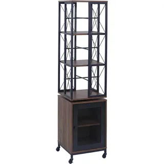 MCW Bücherregal P13 Rollen Drehbar Metall Industrial Melamin 162x40x42cm Dunkelbraun