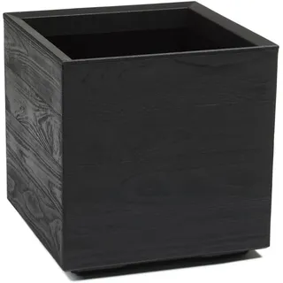 Pflanzkübel mit Rollen 40 cm, 36L – Blumentopf aus Kunststoff in Holzoptik – Übertopf mit Wasserablauf – Modern für Innen & Außen - Wetterfest & Pflegeleicht, Schwarz