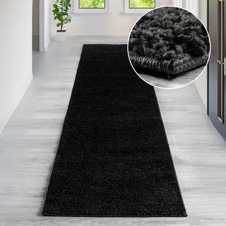 Hochflor-Teppich OTTO HOME "Viva Shaggy, in Standard- und Premium-Qualität, 30 mm oder 45 mm Höhe" Gr. 11, grau (schwarz), B:67cm H:30mm L:230cm, Kunstfaser, Teppiche, Hochflor-Teppich, Uni Farben, einfarbig, weich, kuschelig, Läufer, Kundenliebling