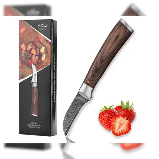 Wakoli EDIB Schälmesser Gemüsemesser 6 cm Klinge – Scharf & handlich – Damastmesser mit Pakkaholzgriff in Geschenkbox – Tourniermesser für Obst & Gemüse
