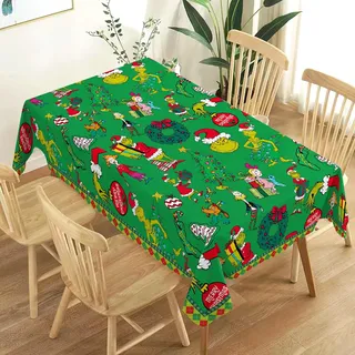 Heyfary Grinchmas Tischdecke Weihnachten Grüne Elfe Winter Urlaub Party Dekoration Zuhause Küche Esszimmer Rechteckige Tischdekoration (Grün, 152,4 x 213,3 cm)