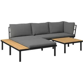 Ambia Garden Loungegarnitur , Grau, Schwarz, Akaziefarben , Holz, Metall, Textil , 3-teilig , Akazie , massiv , Füllung: Schaumstoff,Schaumstoff , Ottomane links, L-Form , 273.5x159 cm , Gartenmöbel, Loungemöbel, Loungegarnituren