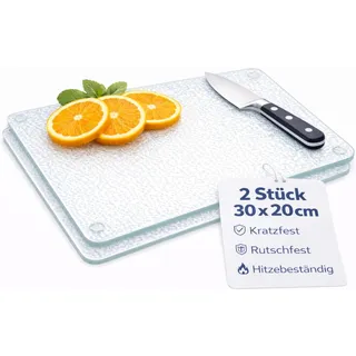 getgastro 2-er Set Schneidebrett Glas 30x20, rutschfest mit Füße, Glasschneidebrett ohne Mikroplastik, hygienisches Küchen-Brett, Kratzfeste & hitzebeständige Oberfläche