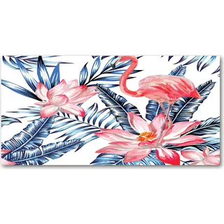 Tulup® Küchenrückwand Spritzschutz aus Glas -100x50 -Spritzschutz auf gehärtetes GlasDeko Tiere Flamingos Pflanzen