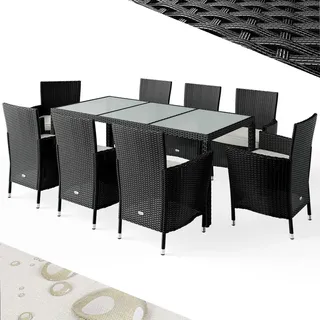CASARIA CASARIA® Gartenmöbel Set 17-TLG. mit Tisch 190x90cm 8er Stühle 160kg belastbar Auflagen Wetterfest Stapelbar Polyrattan Schwarz Balkon Terrassen Möbel