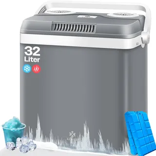 KESSER® 32 L Kühlbox 12V, 230V Stecker, Mini-Kühlschrank, Thermoelektrische Warmhaltebox - Hellgrau