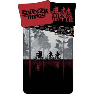 Jerry Fabrics Stranger Things Baumwolle Schwarz/Rot 140 x 200 cm + 70 x 90 cm