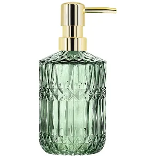 Unyqoos® Gläserner Seifenspender mit Kunststoffpumpe – elegantes eingeschnittenes Glasdesign für Bad & Küche, geeignet für Flüssigseife, Lotion und Spülmittel - Grün