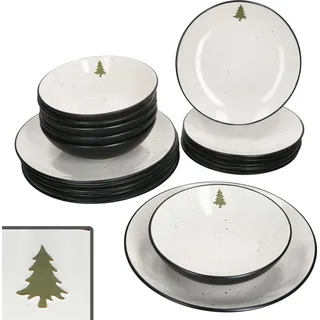 18tlg Tellerset Christmas Panther Steingut Kuchenteller Suppenteller Essteller