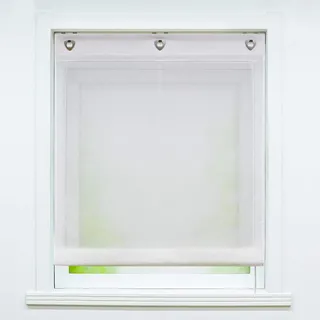 Joyswahl Weißes Ösenrollo in Leinen-Optik Leinenstruktur halbtransparentes Raffrollo Unifarbiges Schals Fenster Gardine mit Hakenaufhängung, ohne Bohren BxH 120x140cm 1 Stück
