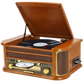 Record Player 3 Speed Kabelloser Bluetooth Vinyl Plattenspieler mit AM/FM Radio Phonograph mit 3, 5mm Kopfhörerbuchse, CD/Kassette, AUX-in/RCA-Ausgang, USB Wiedergabe Braun