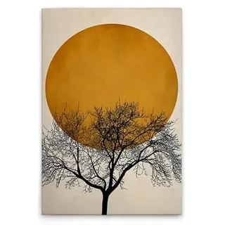 A.S. Création Leinwandbild Baum mit Mond Gold Schwarz - Wandbild in Gold, Beige - 80 x 120 cm - DD131781