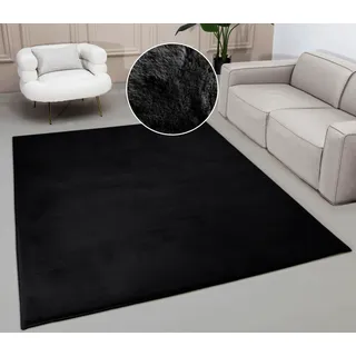 my home Fellteppich »Balu, Kunstfellteppich, Modern, Langflor Teppich« rechteckig 20 mm Höhe Kaninchenfell-Haptik, kuschelig, weich, Wohnzimmer, Schlafzimmer, schwarz