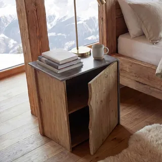 Beistelltisch HWC-L76, Kommode Nachttisch Schrank, Industrial Massiv-Holz MVG 60x50x40cm, natur mit