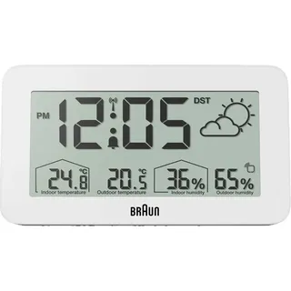 Braun BC13WP-DCF digitaler Funkwecker m. Wetterstation - Weiß