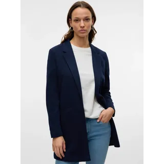 Jerseyblazer VERO MODA "VMVERINA LS LONG BLAZER", Damen, Gr. 34, blau (navy blazer), Jersey, Obermaterial: 80% Polyester, 20% Viskose, unifarben, figurumspielend ca. Mitte Oberschenkel, tiefer V-Ausschnitt, Blazer Jerseyblazer
