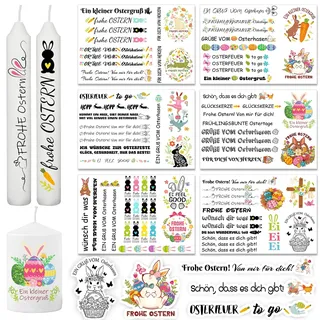 HOWAF Kerzentattoos Ostern Deko, Kerzen Tattoo Ostern Kerzentatoo Ostern, Osterhasen Ostereier Sprüche Lieblingsplatz Wasserschiebefolie Ostern DIY Kerzen Osterdeko, Ostergeschenke Ostern Geschenk