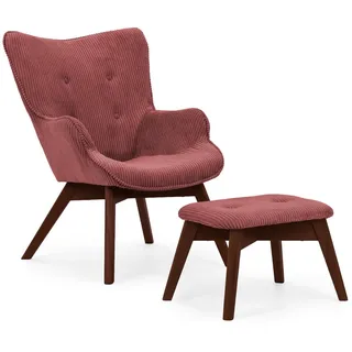 S-Style Möbel Loungesessel mit Fußhocker Lenari Terrakotta Cordstoff mit Füßen in Braun , Textil , Echtholz,Buche, Birke , 71x96x86 cm , Blauer Engel, FSC Mix, Oeko-Tex®, Hergestellt in Europa , Wohnzimmer, Sessel, Polstersessel