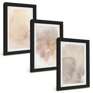Tulup Bilder SET 3er Set - 20x30 cm Schwarzer Rahmen - Warme Aquarell-Pastelltexturen , Kunststoff , Rechteckig , 20x30 cm , einfache und schnelle Anbringung , Bilder & Rahmen, Bilder