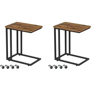 Couchtisch Vintage-Look Stahl Schwarz Holztönen mit Ablagefläche und Rollen 50x35x60 cm