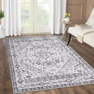 Zstar Teppiche, Schmutzabweisender Waschbarer Teppich Fusselfreie Teppiche für Wohnzimmer Schlafzimmer rutschfeste Rückseite Heimdekoration Bereichsteppich Grau 120 x 170 cm