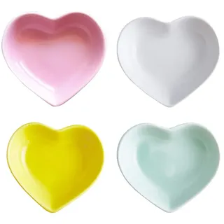 Super süße Herz sharpe Keramik-Soße Dish, Mini Side Gewürzschale, Würze Gerichte/Sushi-Soja-Dipping-Schüssel, Snack-Serviergeschirr, Liebe Porzellan kleine Untertasse Set (4er Set) (4 Farbe)