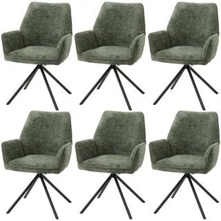Mendler Esszimmerstuhl HWC-G67 Chenille MVG grün 6er Set