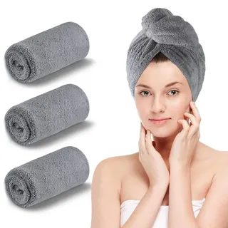 KinHwa Haarturban Mikrofaser Lange Haare Turban 30x70cm Handtuch kopfhandtuch Mit Knopf für die Haare schnelltrocknend Kopf Turban super saugfähig und weich 3 Stück