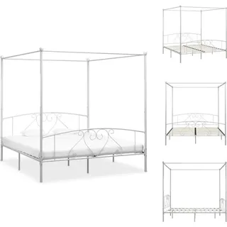 vidaXL Himmelbett-Gestell Weiß Metall 180 x 200 cm - Betten & Bettgestelle - Weiß