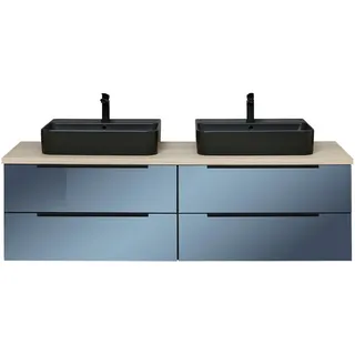 Leonardo Living Waschtischkombi , Grau, Schwarz, Eichefarben , Metall , 4 Schubladen , 174 cm , Made in Germany , hängend , Badezimmer, Waschbecken & Armaturen, Waschtische