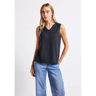 STREET ONE STREET ONE, Damen, Gr. 44, blau (deepwater blau), Stoff, 78% Polyester, 22% Viskose, unifarben, normal normal, V-Ausschnitt, Tops Tanktop, mit Spitze