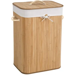 tectake® Bambus Wäschekorb mit Deckel, Wäschesammler mit Deckel und Wäschesack, Wäschekorb schmal, Laundry Basket, Wäschetruhe faltbar, Wäsche Sortiersystem, Wäsche Organizer, 72 L, beige
