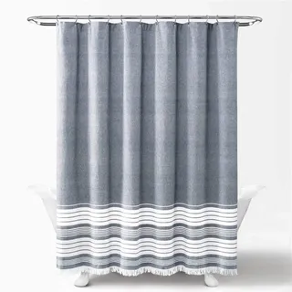Lush Decor, Marineblau Nantucket Duschvorhang, garngefärbte Baumwolle, Quasten, 183 x 183 cm, 72" W x 72" L (Pack of 1)