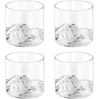 LEKEFETO 4 Stück Whisky Gläser: 200Ml Modischer Whiskybecher, Unregelmäßige Whiskygläser Set, Whiskyglas mit Bergen, Schöne Berggipfel, Eleganter Trinkbecher für Bourbon, Rum, Barbecher