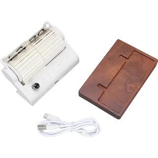 Flip-Tischuhr, mechanisch, batteriebetrieben, automatischer Seitenumblätteralarm mit Holzsockel, für Wohnzimmer, Büro, Weiß