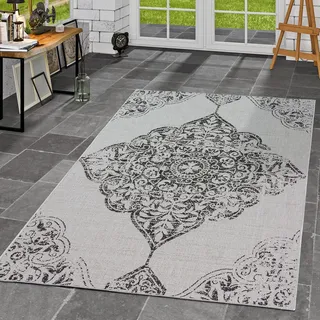 TT Home Innen & Außenteppich Flachflor Teppich Vintage Optik Style Barockdesign In Grau Größe 60x100 cm - Grau
