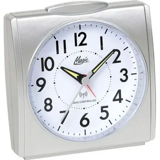 Magic 1895/19 Wecker Funk Funkwecker silbern eckig viereckig mit Licht Snooze - Grau