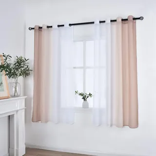 Gardinen 2er Pack Farbverlauf Braun HxB 145x140 cm Ösen »Modena« | Farbverlauf Braun HxB 145x140 cm - 2 transparente Dekoschals mit Ösen und Raffhaltern, waschbar 40 Grad