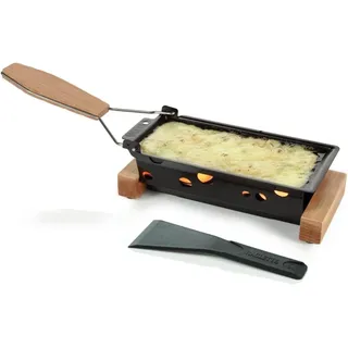 Boska Raclette 2 Personen Oslo - Mini raclette für Zwei Teelichter - Charakteristisch Holz mit Spachtel [Verleih Leckereien mit Geschmolzenem Käse oder Gegrilltem Gemüse] [Antihaftbeschichtung] - Braun, Schwarz