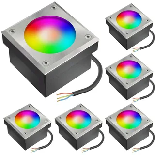ledscom.de 6x LED Pflasterstein NEOLUM für außen, IP67, eckig, 10 x10cm, inkl. GX53 RGB Leuchtmittel, 670lm, Smart Home