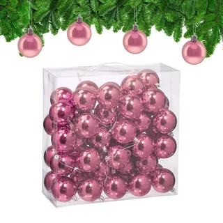 Relaxdays Weihnachtskugeln im 50er Set, Kunststoff, D: 6 cm, Festliche Weihnachtsbaumdeko, Baumschmuck glänzend, rosa