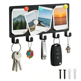 Schlüsselbrett Modern Wand aus Metall Mit 5 Haken, Schlüsselhaken Board Aufhänger, Schlüsselhalter Fotos & Haftnotizen Anbringen, Dekoratives Schlüssel Organizer, Key Holder Für Flur/Eingang/Büro