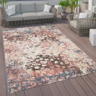 In- & Outdoor Teppich Terrasse Küchenteppich Vintage Pastell Abstrakte Muster Grösse 160 cm Rund - Bunt