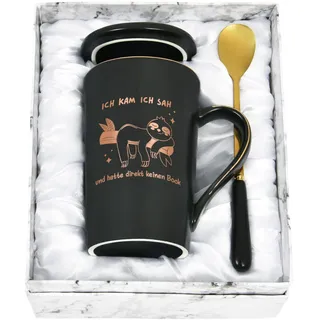 Joymaking Faultier Tasse mit Spruch - Ich kam ich sah und hatte direkt keinen Bock - Lustige Kaffeetassen Geschenk für Kollegin Chef Chefin Weihnachten Geburtstag Geschenk, 400ml Schwarz