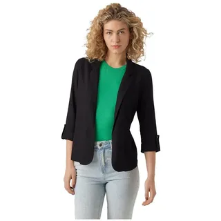 VERO MODA Damen Legeres Blazer Jackett mit Dreiviertel Arm Leichter Sakko Eleganter Business Shacket, Farben:Schwarz, Größe:L