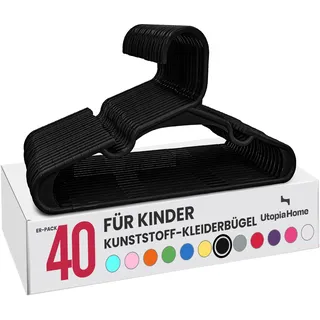 Utopia Home 40er Pack Kinderkleiderbügel 29.2 cm, Kunststoff, Schwarz | Kinderkleiderbügel Kunststoff, Platzsparend, Langlebig, Für den täglichen Gebrauch, 40er Pack Schwarz