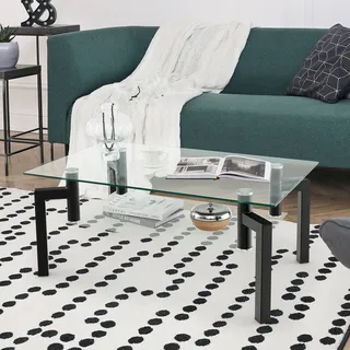 COSTWAY Couchtisch mit Glas Tischplatte, Glastisch Kaffeetisch Wohnzimmertisch, Sofatisch Teetisch für Heim und Büro 100x60x43cm - Schwarz