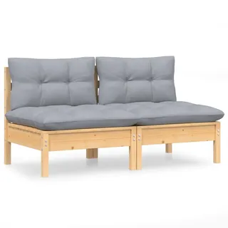 vidaXL 2-Sitzer-Gartensofa mit Grauen Kissen Massivholz Kiefer - Grau